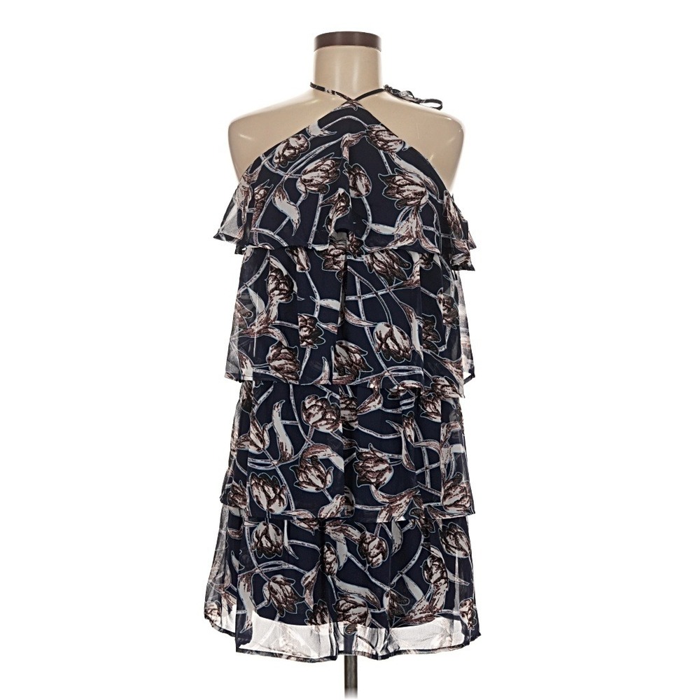 Entro Encore Navy Blue Floral Tiered Ruffle‎ Halter Mini Dress Womens XL